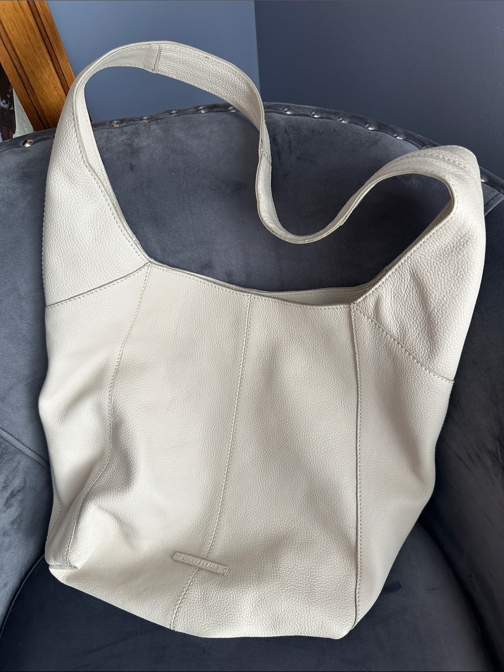 Minimalist Cream Leather Shoulder Bag